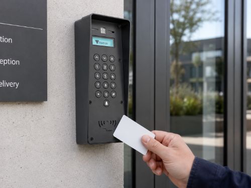 Access control reader installed at a City of London office entrance