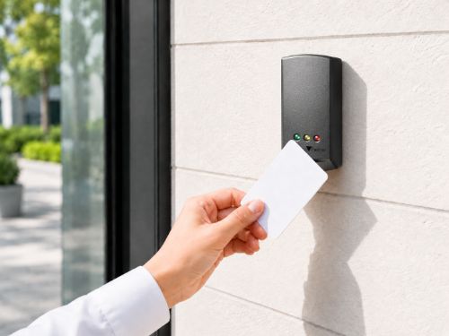 Access control reader installed at a City of London office entrance