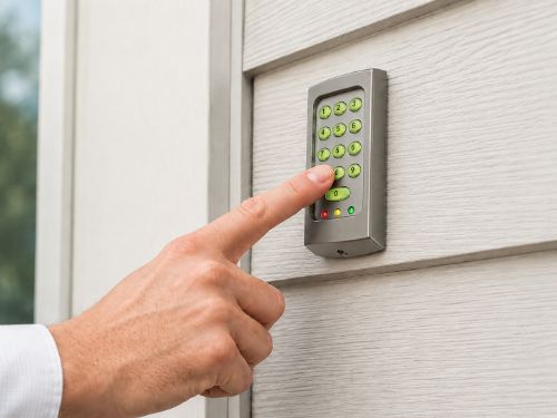 Access control reader installed at a City of London office entrance